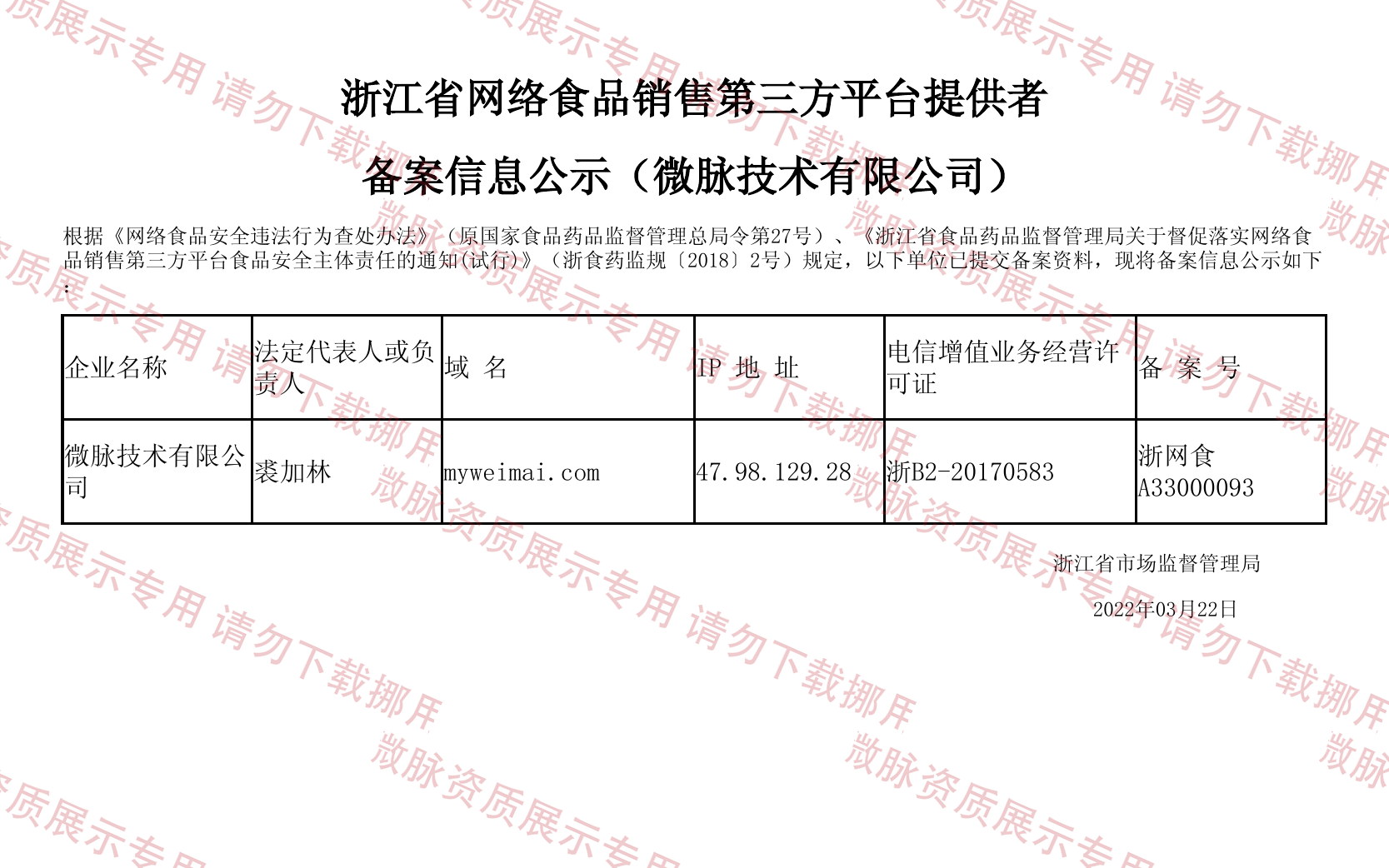 网络食品销售第三方平台提供者备案
